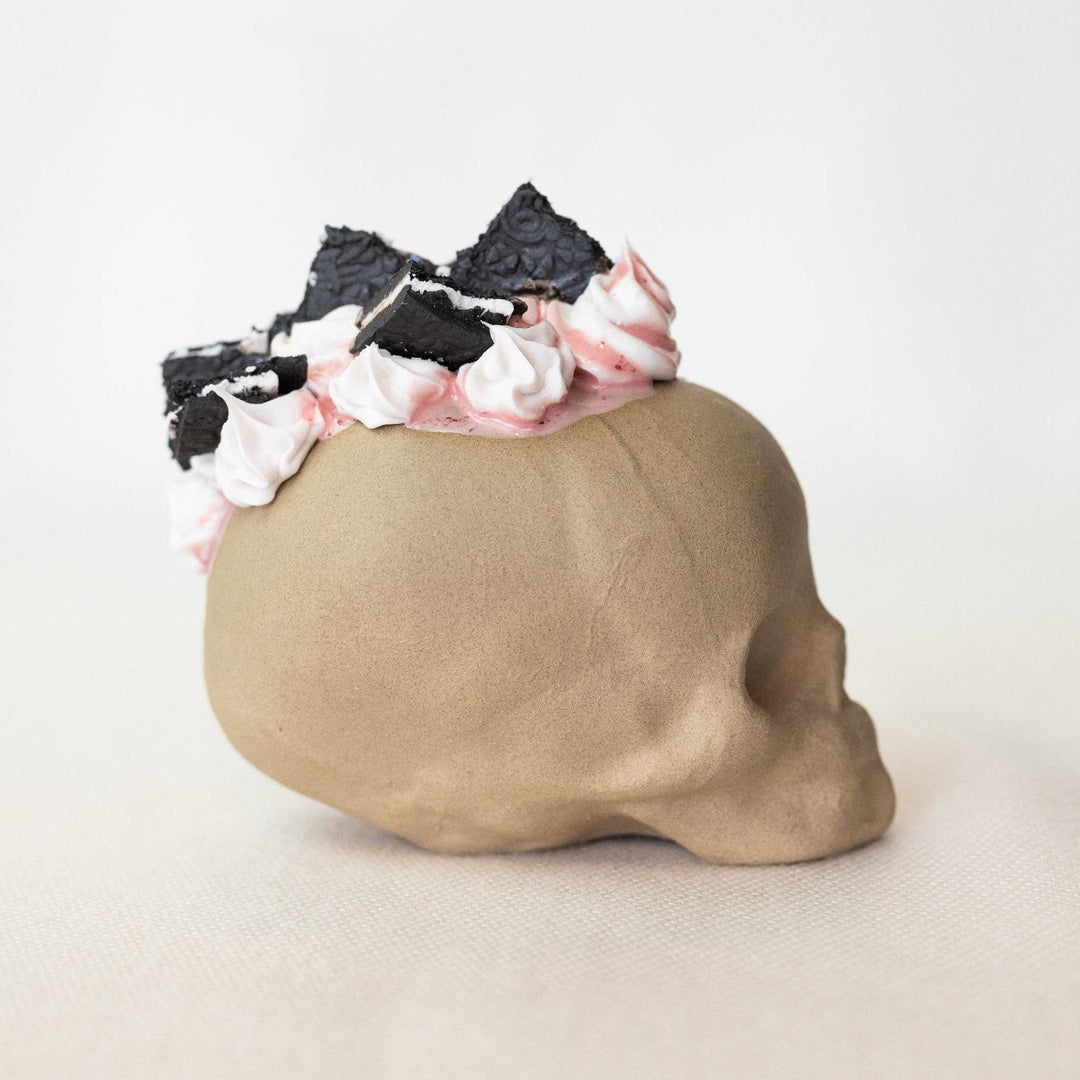 Ceramic Cookies and Cream Strawberry Mohawk Skull by Mad Brooklyn