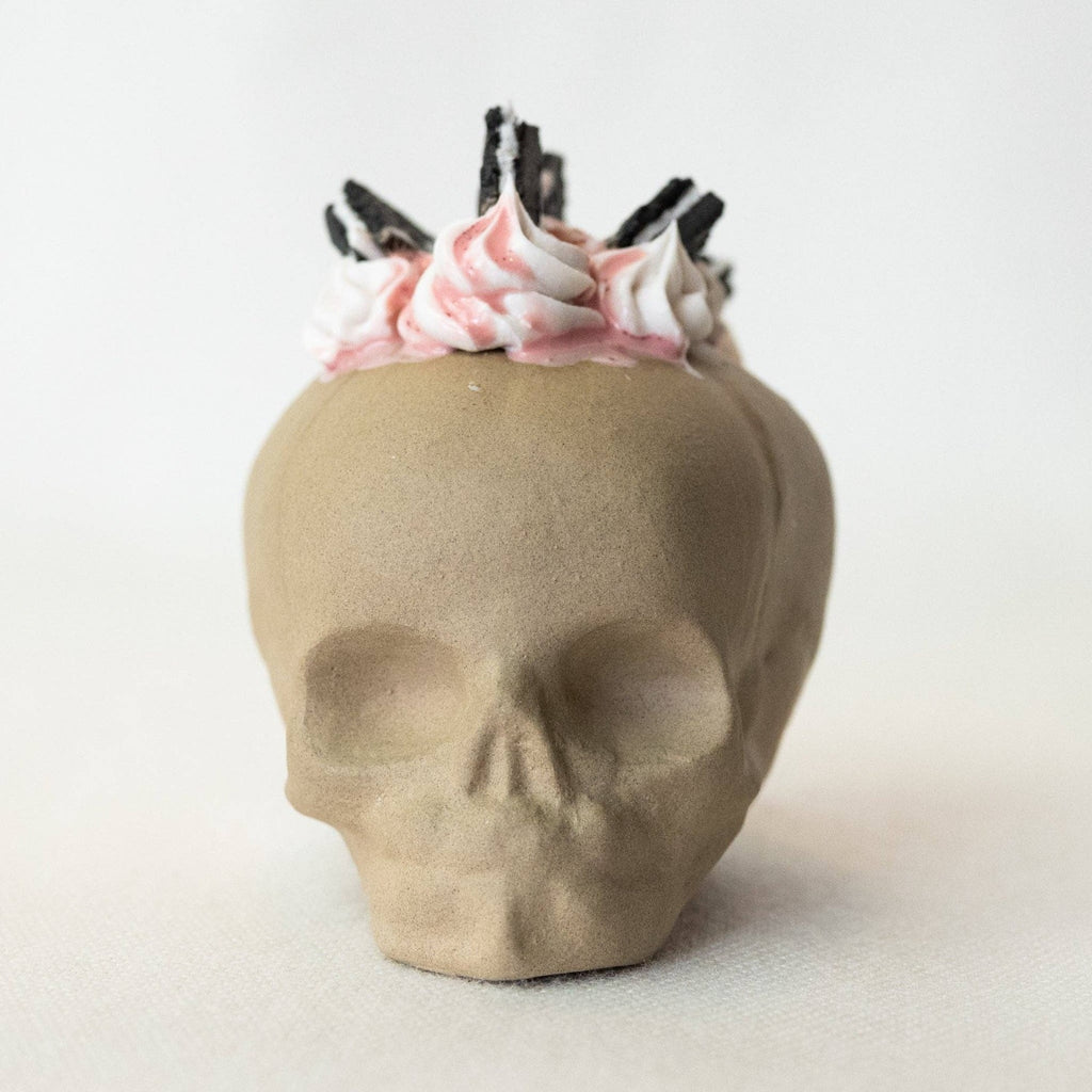 Ceramic Cookies and Cream Strawberry Mohawk Skull by Mad Brooklyn