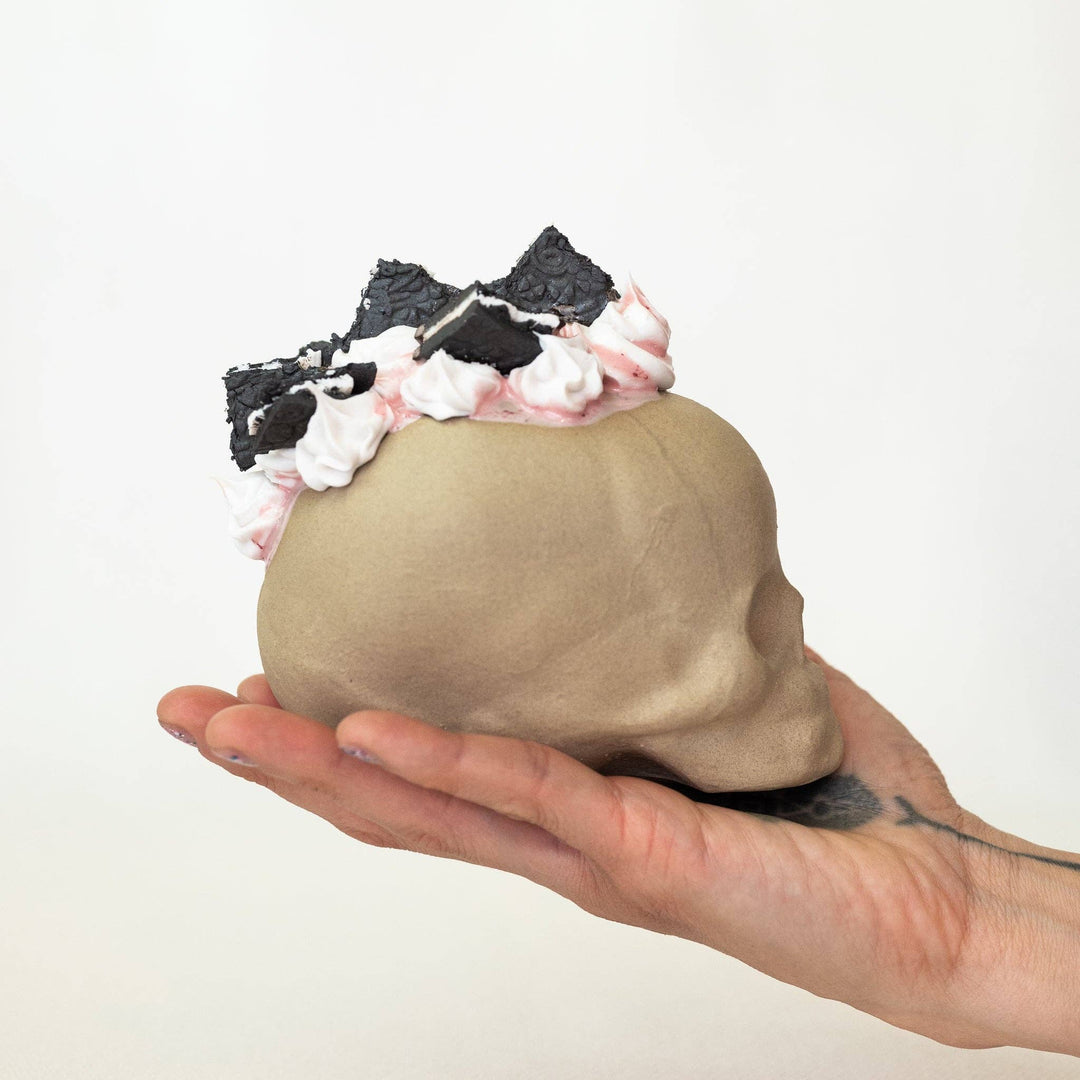Ceramic Cookies and Cream Strawberry Mohawk Skull by Mad Brooklyn