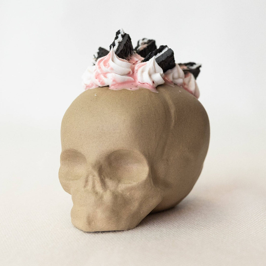 Ceramic Cookies and Cream Strawberry Mohawk Skull by Mad Brooklyn