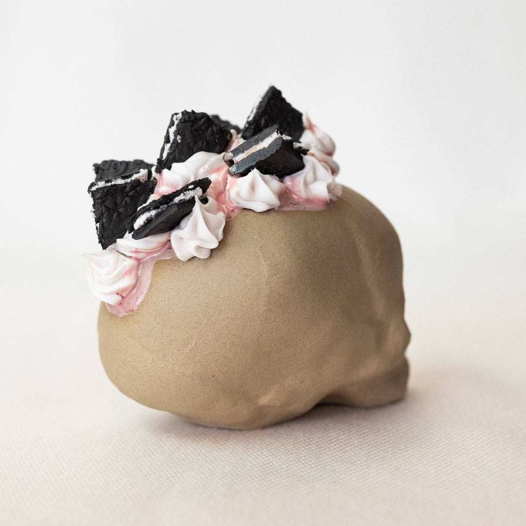 Ceramic Cookies and Cream Strawberry Mohawk Skull by Mad Brooklyn