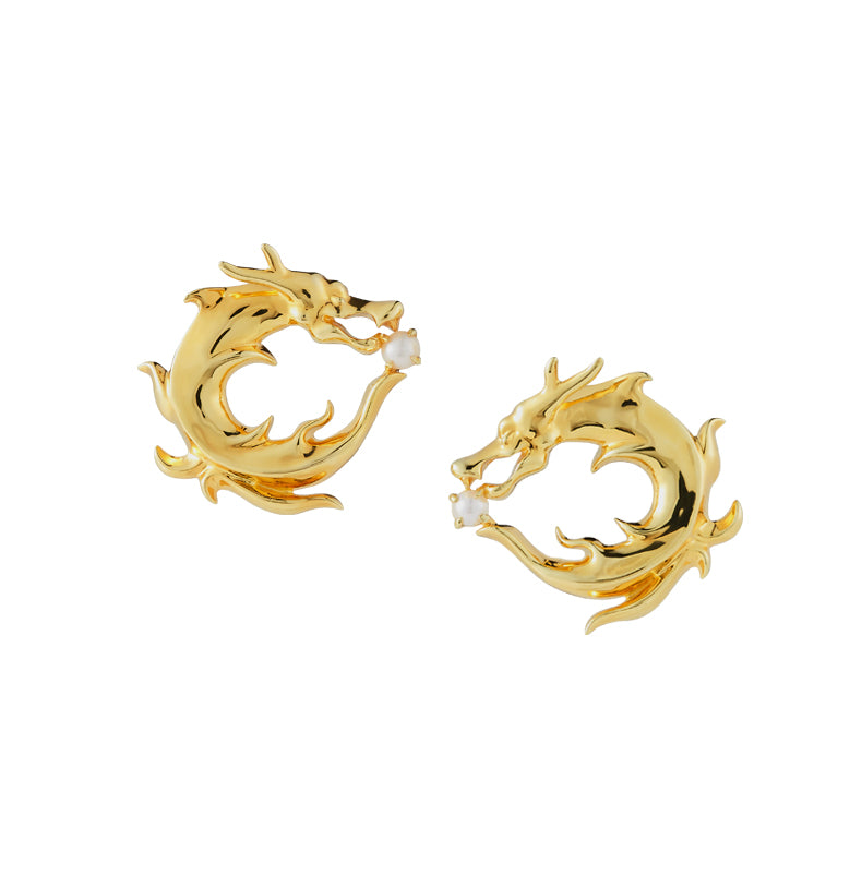 Gold Dragon Pearl Earrings