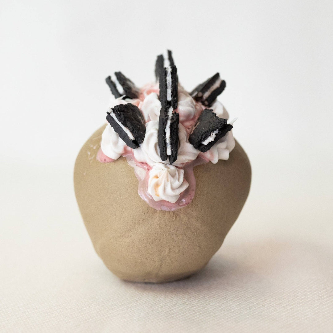Ceramic Cookies and Cream Strawberry Mohawk Skull by Mad Brooklyn